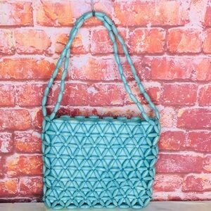 Vintage La Regale Light Blue Beaded Clutch Handbag